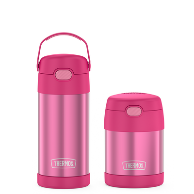 Pink Kids Funtainer 12 ounce Water Bottle and 10 ounce food jar bundle