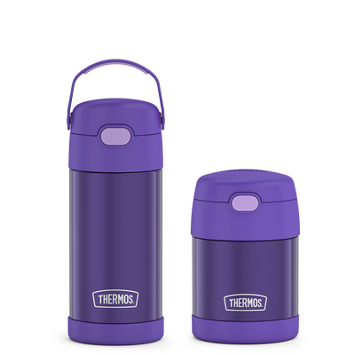 Purple Kids Funtainer 12 ounce Water Bottle and 10 ounce food jar bundle