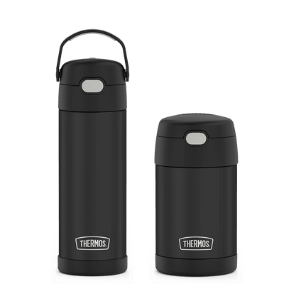 Black 16 ounce FUNtainer Water Bottle and Food Jar bundle.