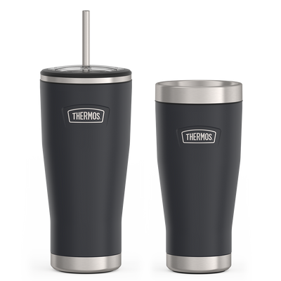 Thermos Icon 32 ounce water bottle with straw and 24 ounce hot or cold beverage tumbler bundle.