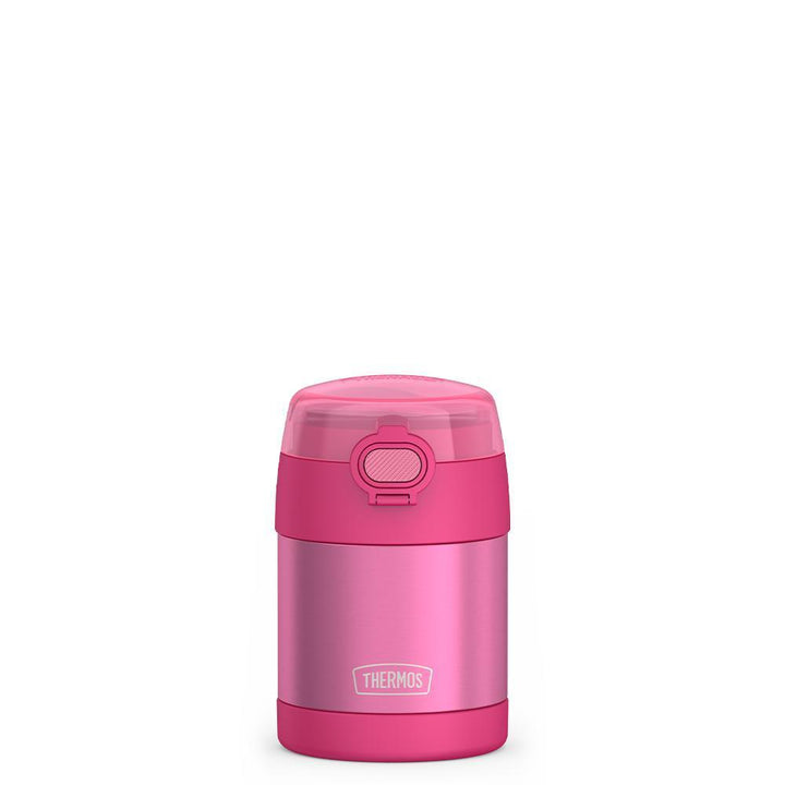 10oz Funtainer food jar with snack top, front view, Pink.