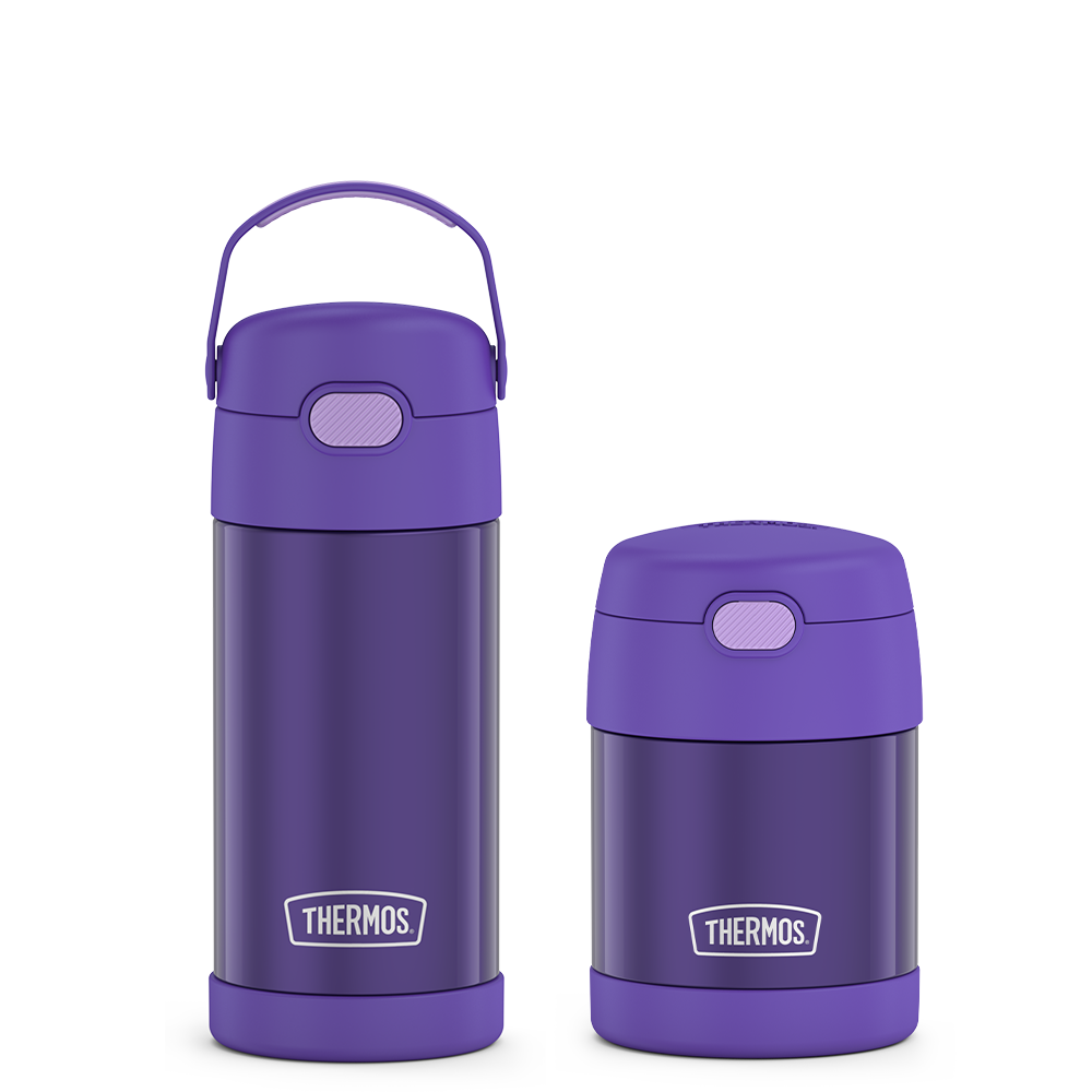 Purple Kids Funtainer 12 ounce Water Bottle and 10 ounce food jar bundle