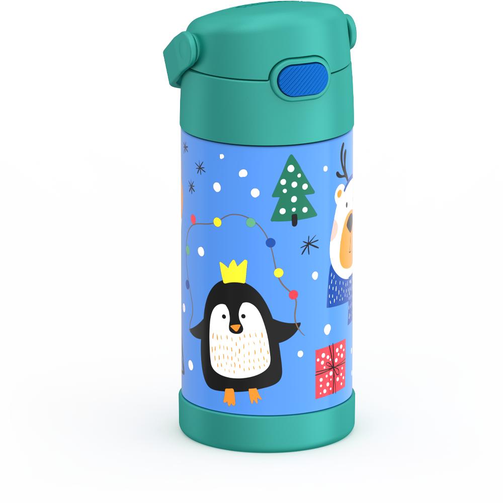 12 ounce Funtainer water bottle with penguin pattern