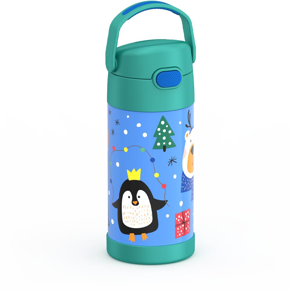 12 ounce Funtainer water bottle with penguin pattern