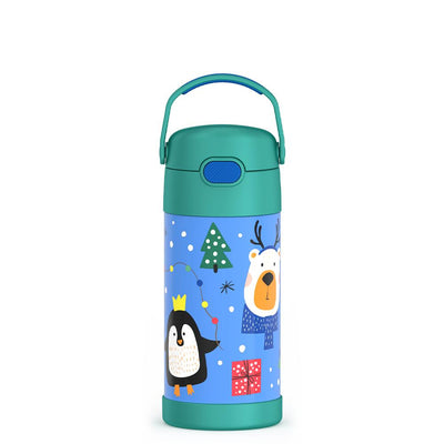 12 ounce Funtainer water bottle with penguin pattern