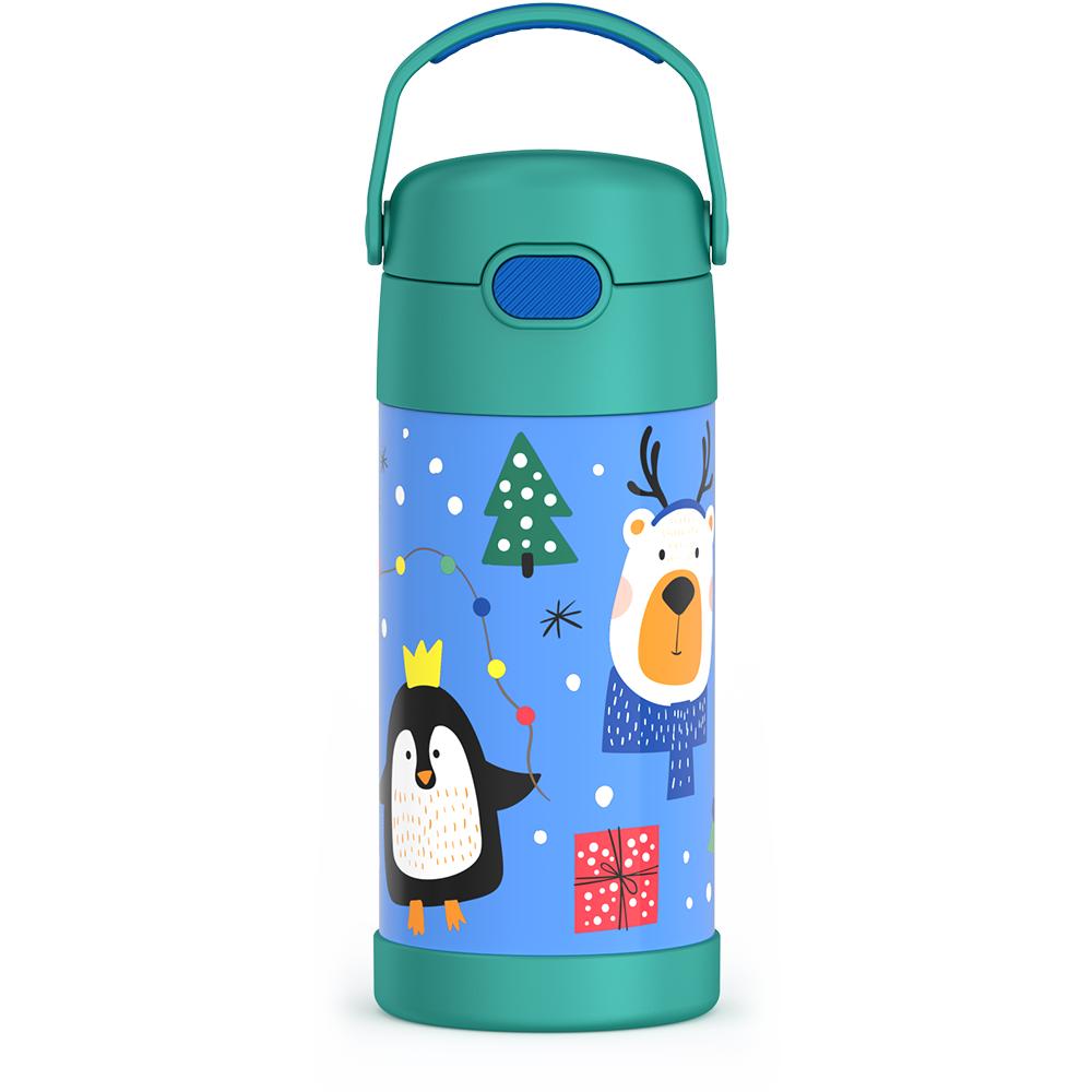 12 ounce Funtainer water bottle with penguin pattern