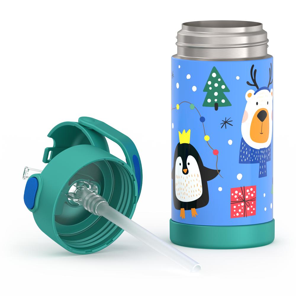 12 ounce Funtainer water bottle with penguin pattern