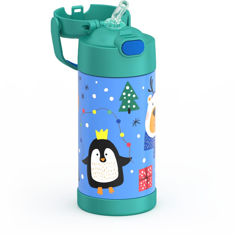 12 ounce Funtainer water bottle with penguin pattern