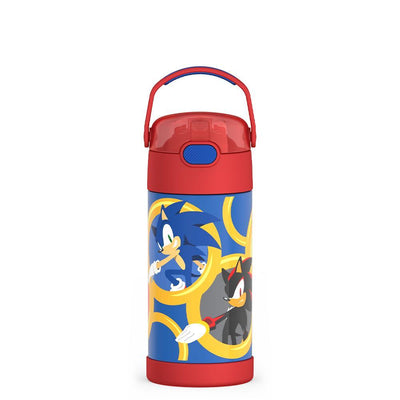 12 ounce Funtainer water bottle, Sonic the Hedgehog, Red.