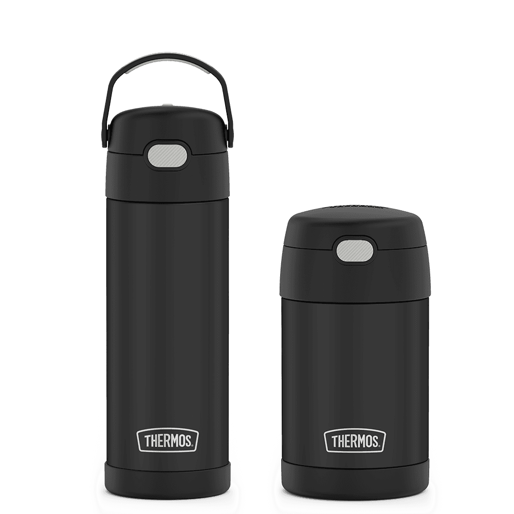 Black 16 ounce FUNtainer Water Bottle and Food Jar bundle. 