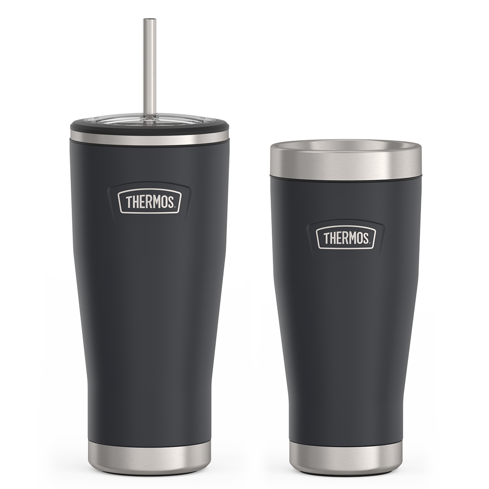Thermos Icon 32 ounce water bottle with straw and 24 ounce hot or cold beverage tumbler bundle. 