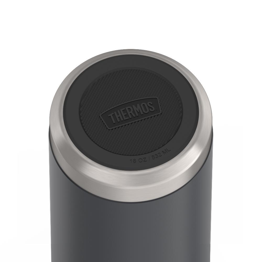 Thermos 18 ounce Stainless Steel Water Bottle, base view of non-slip base, Granite Black.