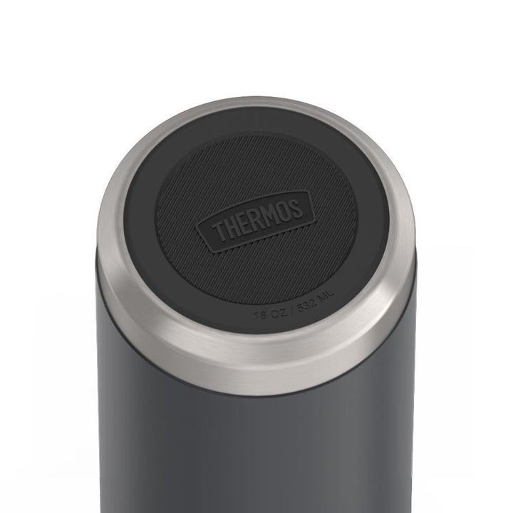 Thermos 18 ounce Stainless Steel Water Bottle, base view of non-slip base, Granite Black.