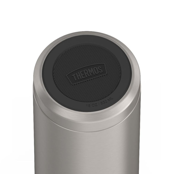 Thermos 18 ounce Stainless Steel Water Bottle, base view of non-slip base, Matte Stainless Steel.