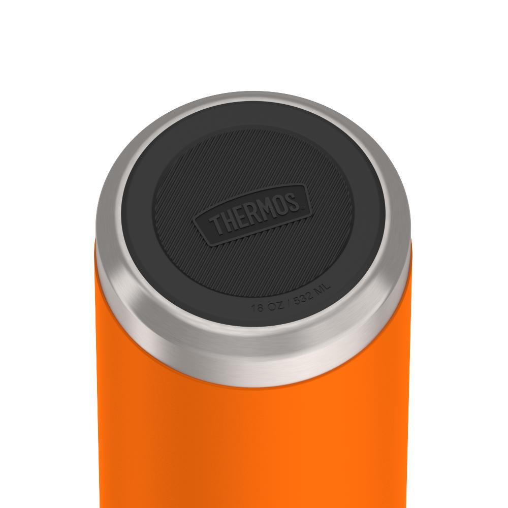 Thermos 18 ounce Stainless Steel Water Bottle, base view of non-slip base, Orange.