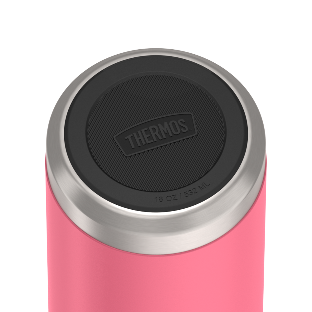 Thermos 18 ounce Stainless Steel Water Bottle, base view of non-slip base, Hot Pink.