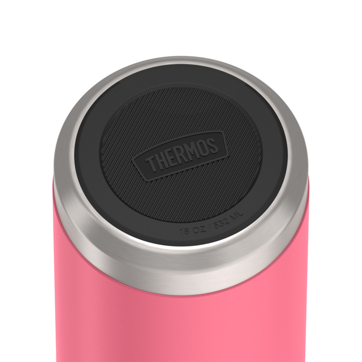 Thermos 18 ounce Stainless Steel Water Bottle, base view of non-slip base, Hot Pink.