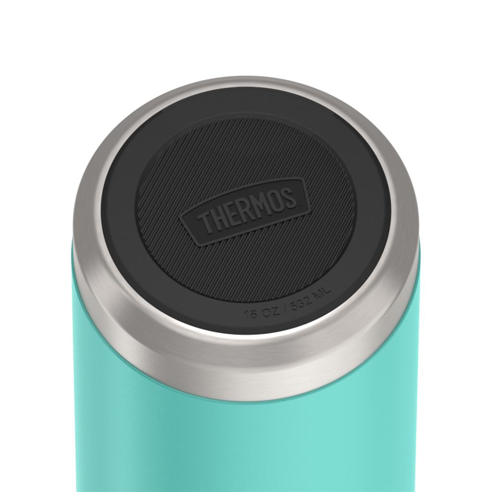 Thermos 18 ounce Stainless Steel Water Bottle, base view of non-slip base, Seafoam.