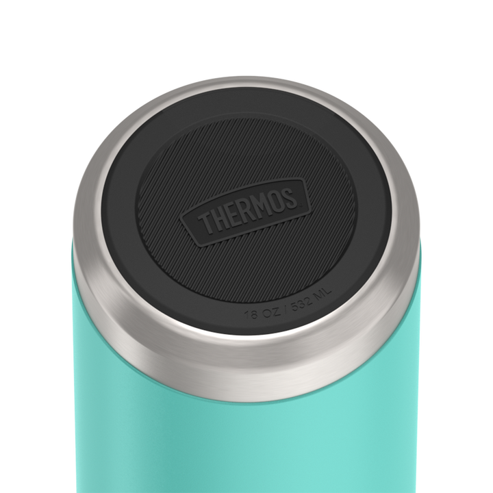 Thermos 18 ounce Stainless Steel Water Bottle, base view of non-slip base, Seafoam.