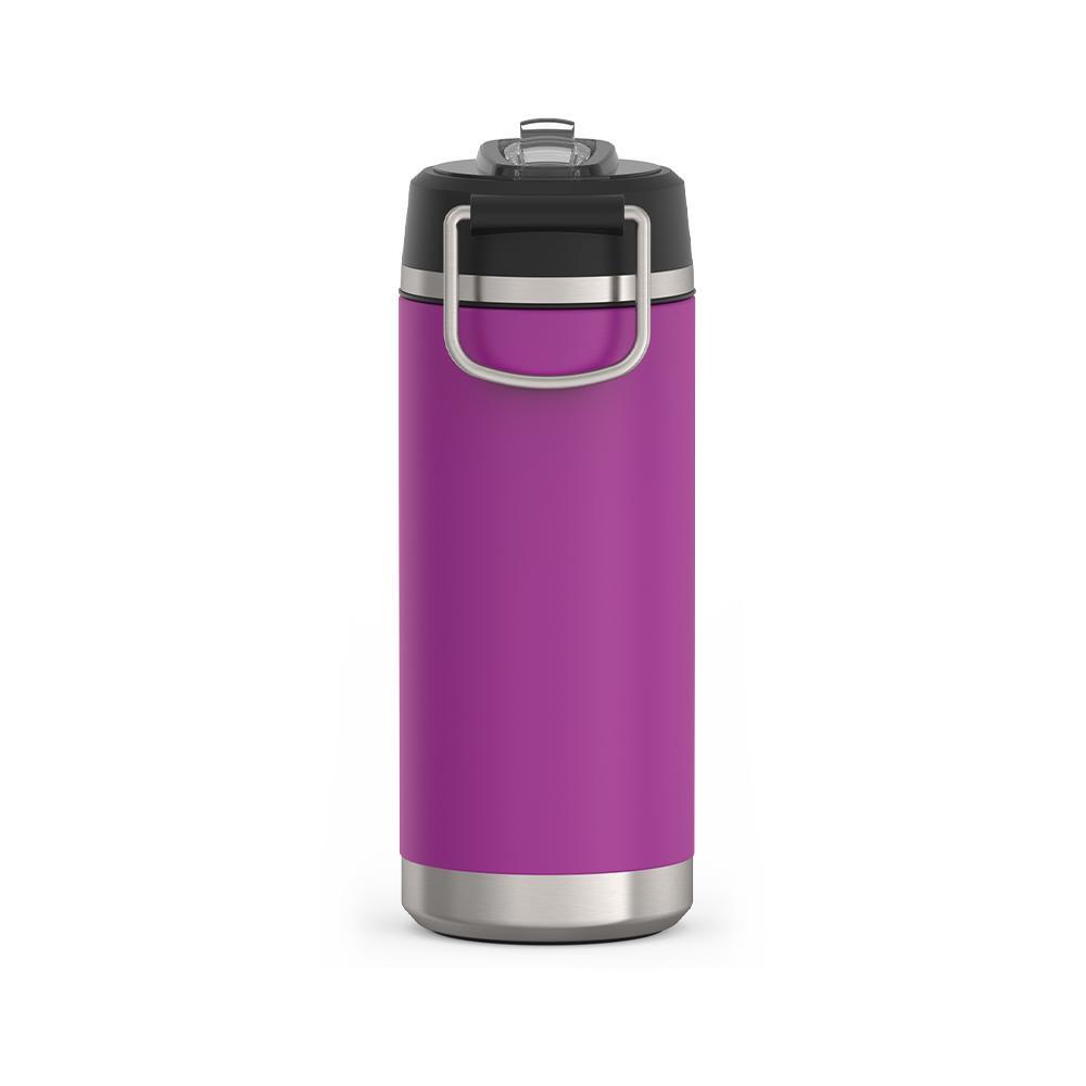 Thermos 18 ounce Stainless Steel Water Bottle with flip-up straw, back view, Plum Purple.