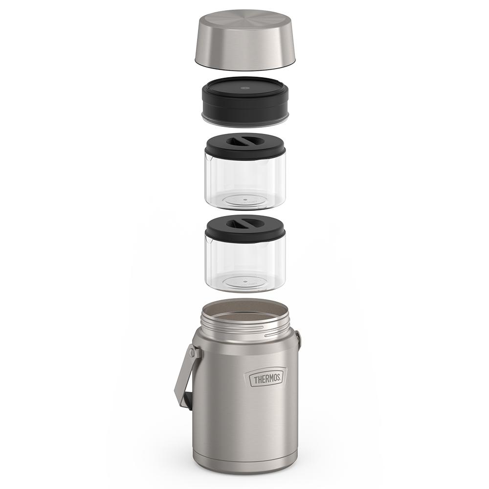 47 ounce Matte Stainless Steel Icon Food Jar, exploded view with two empty containers.