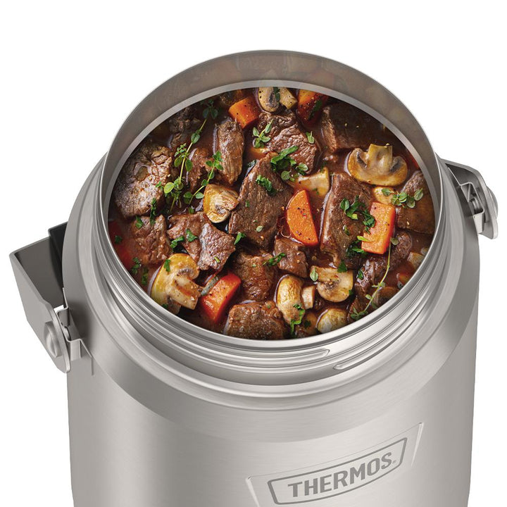 47 ounce Matte Stainless Steel Icon Food Jar, Inset image with stew