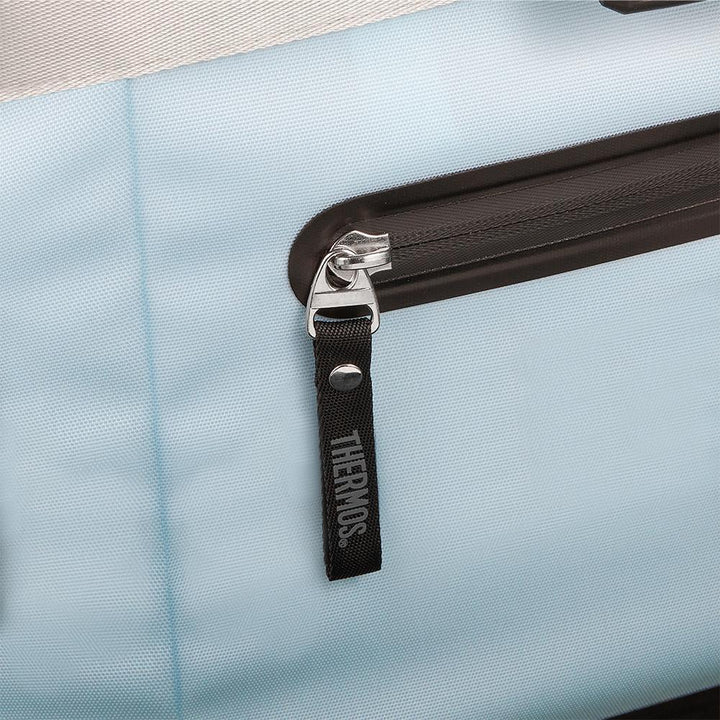 12 Can Icon Cooler, front pouch zipper with Thermos Brand logo.
