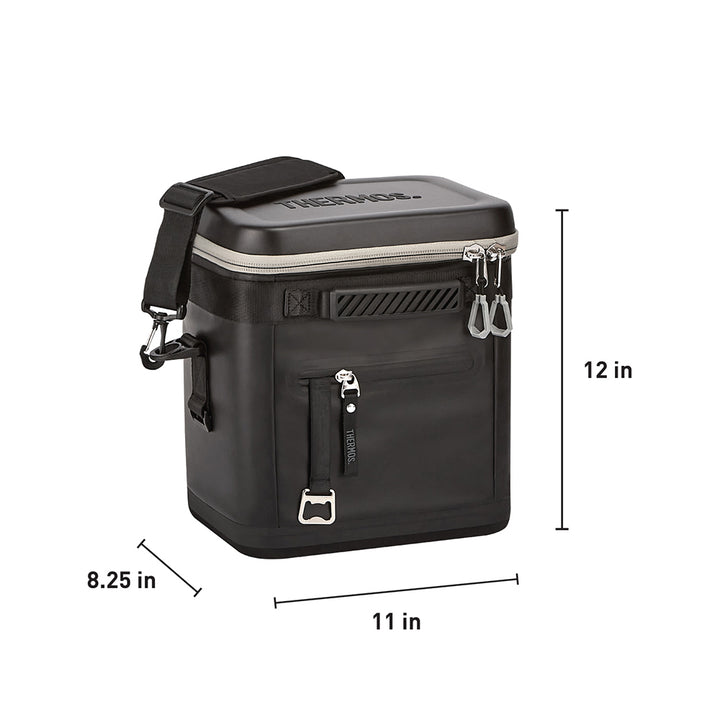 12 Can Icon Cooler, front view, in Granite. 12 inches tall, 11 inches wide at base, 8.25 inches deep from front to back. 