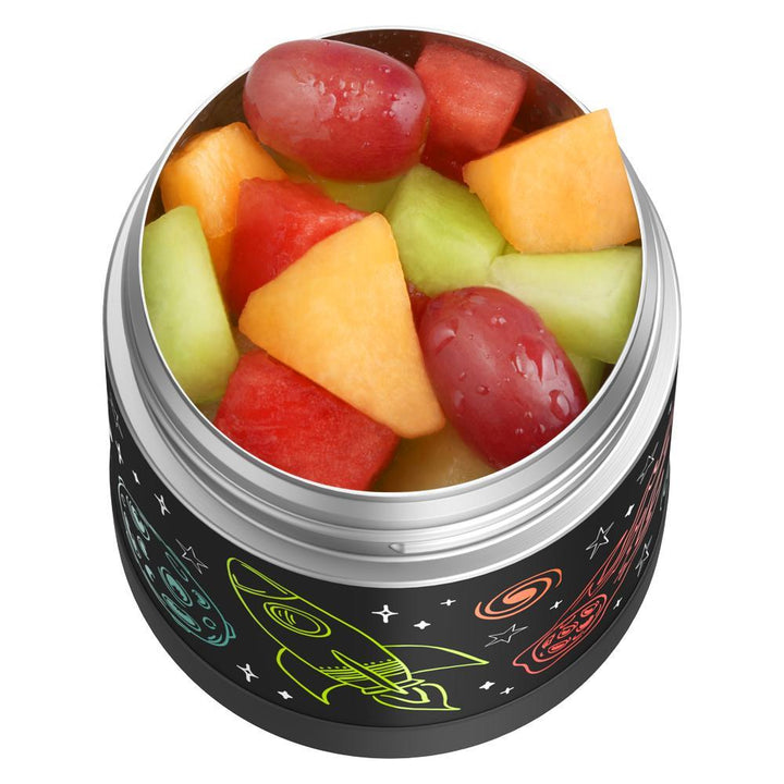 10 ounce Funtainer food jar, Space with assorted fruit inside.