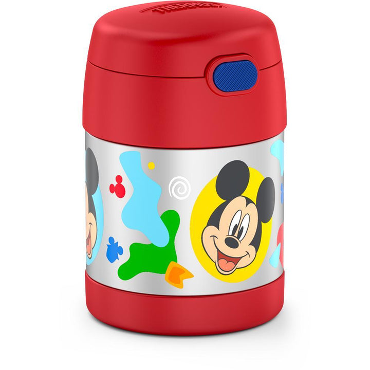 10 ounce Funtainer food jar, Mickey Mouse side view featuring smiling Mickey.