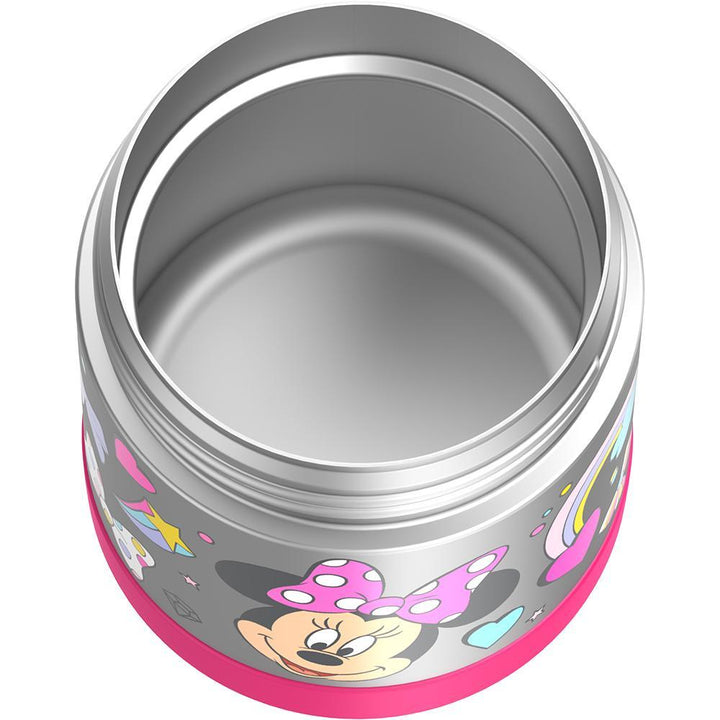 10 ounce Funtainer food jar, Minnie Mouse top view of empty jar.