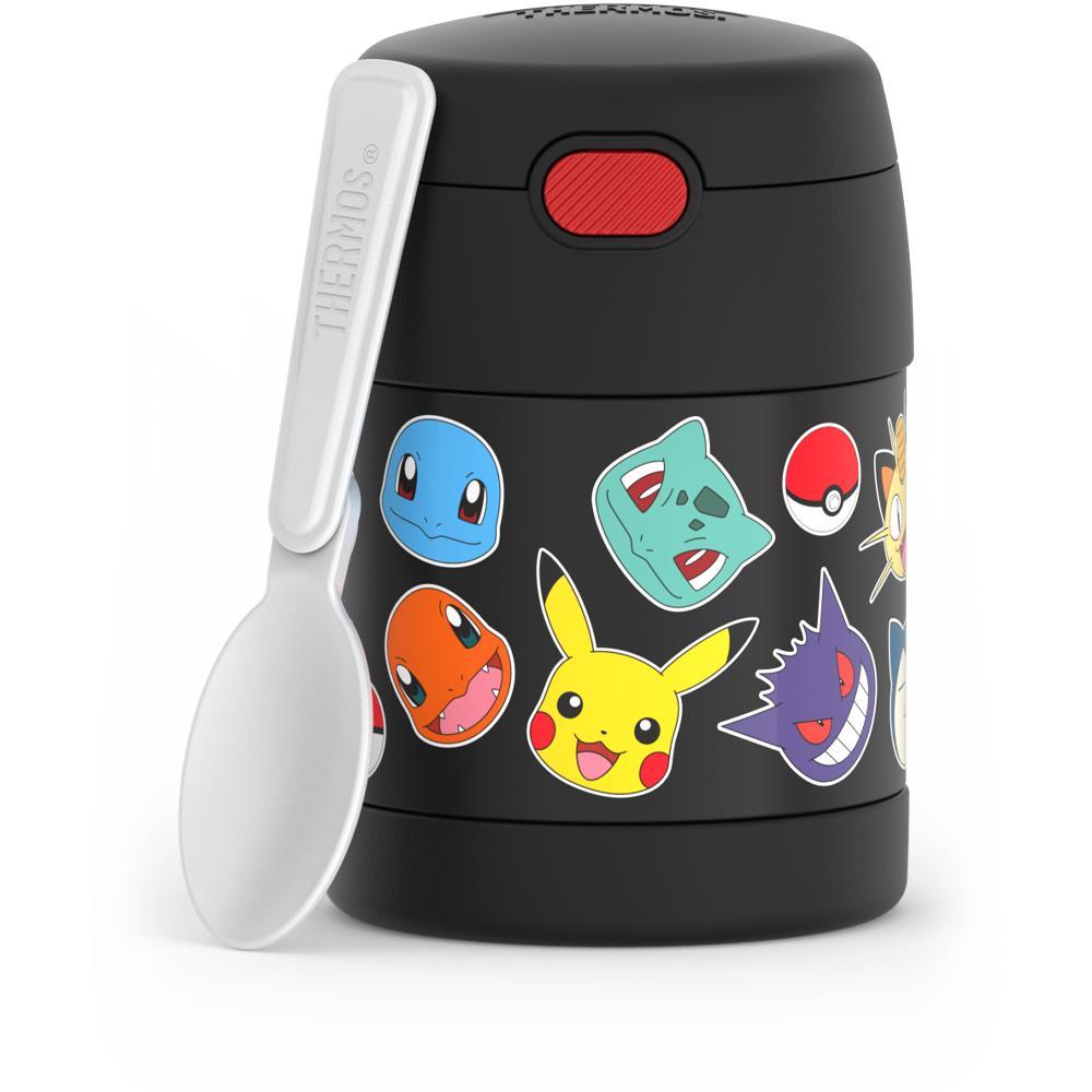 10 ounce, Funtainer food jar, front view with unfolded spoon, Pokémon.