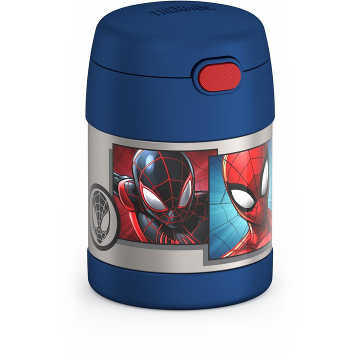 10 ounce Funtainer food jar, Spider-Man side view.