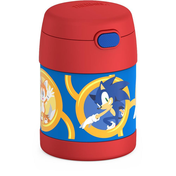 10 ounce Funtainer food jar, side view, Sonic the Hedgehog.