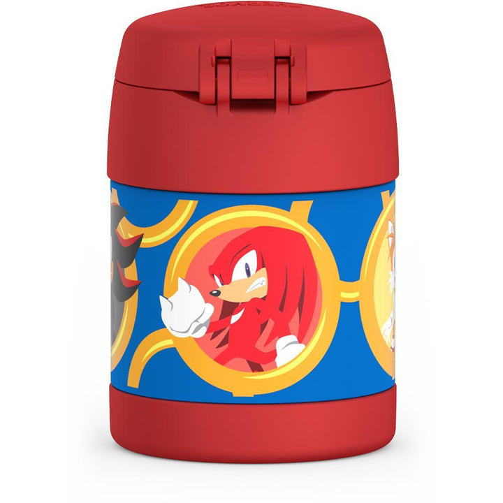 10 ounce Funtainer food jar, back view, Sonic the Hedgehog.