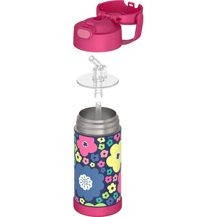 12 ounce Funtainer water bottle, Mod Flowers Pattern, unassembled.