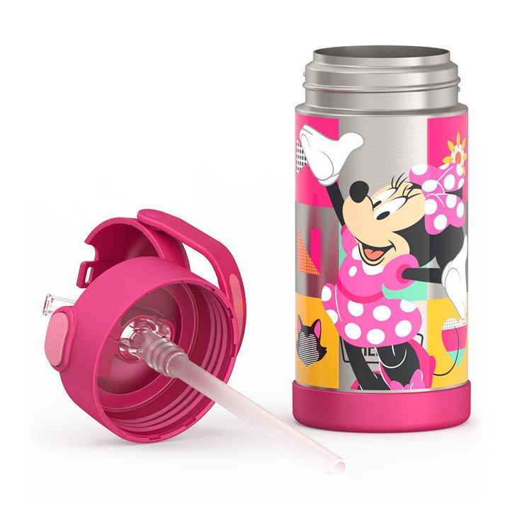 12 ounce Funtainer water bottle, Minnie Mouse Bowtique, unassembled - lid removed.