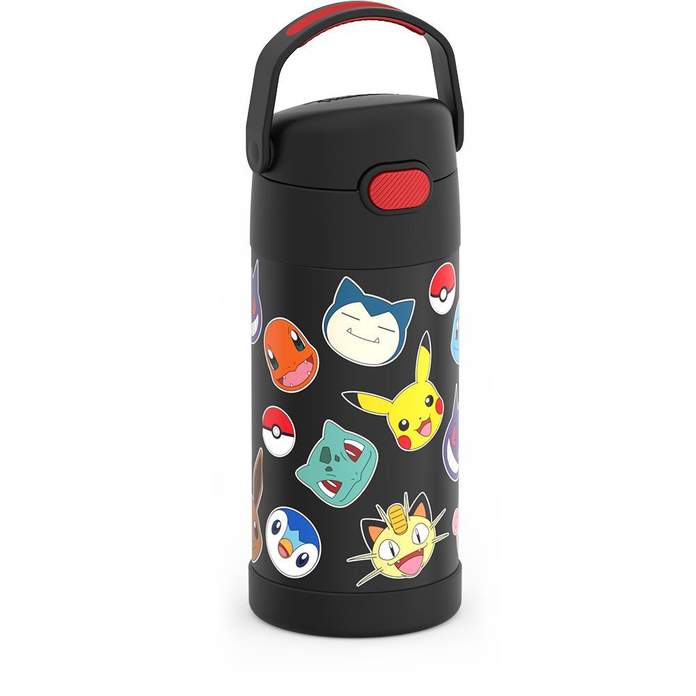 12 ounce Funtainer water bottle, side view, handle up, Pokémon.