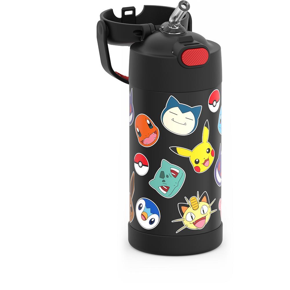 12 ounce Funtainer water bottle, Pokémon, straw inset.