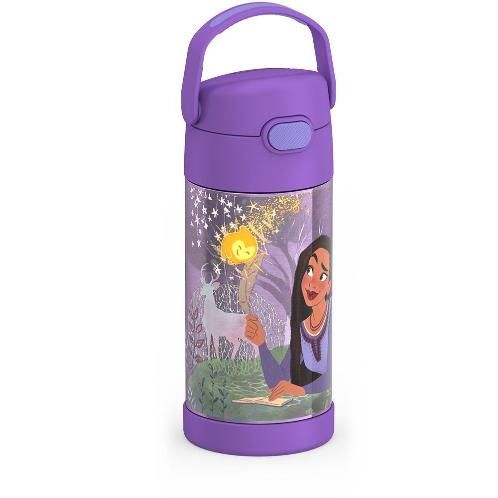 12 ounce Funtainer water bottle, side view, handle up, Disney's Wish.