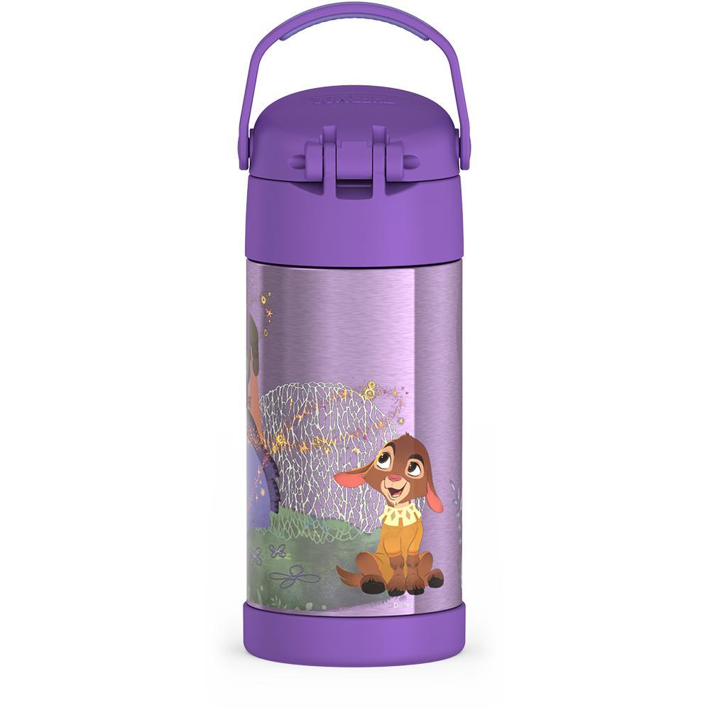 12 ounce Funtainer water bottle, back view, handle up, Disney's Wish.