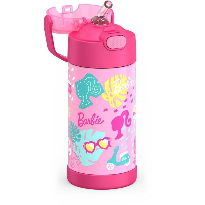 12 ounce Funtainer water bottle, Barbie, straw inset.