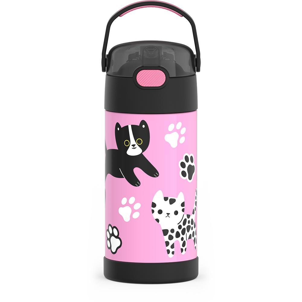 12 ounce Funtainer water bottle with handle up, Black and White Kittens.