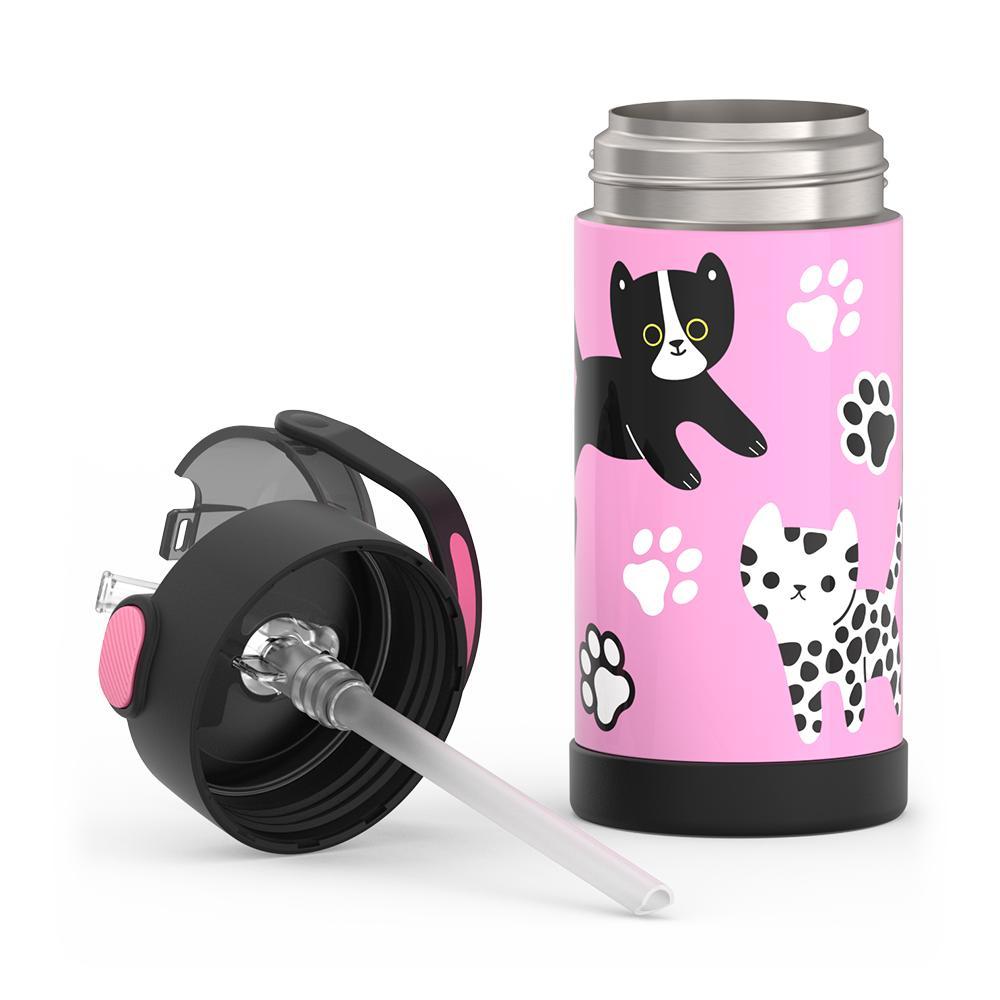 12 ounce Funtainer water bottle, Black and White Kittens, unassembled - lid removed.