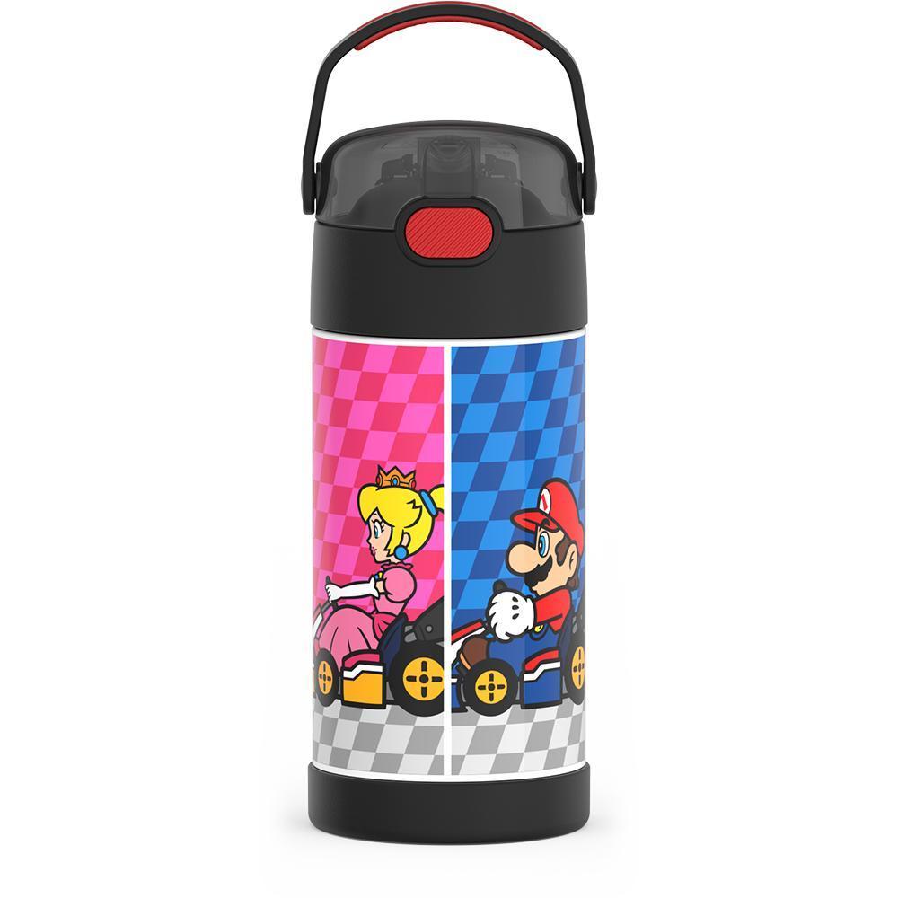 12 ounce Funtainer water bottle with handle up, Mario Kart.