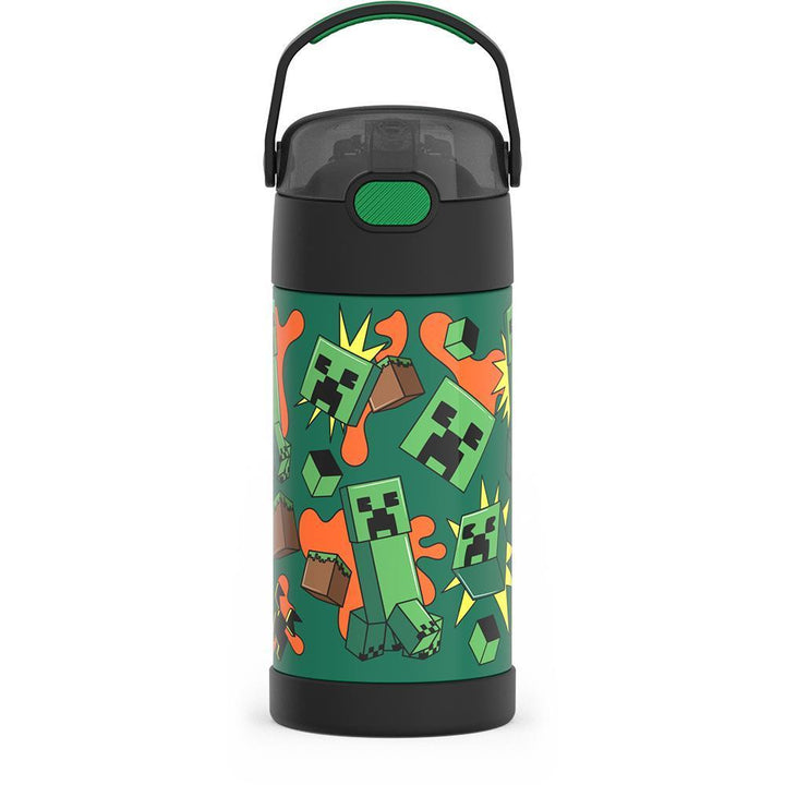 12 ounce Funtainer water bottle with handle up, Minecraft.