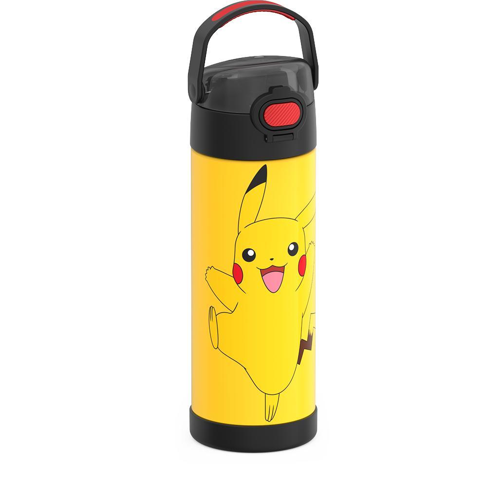  16-ounce Funtainer Stainless Steel Water Bottle with Spout and locking lid, Pokémon Pikachu, Yellow and Black.