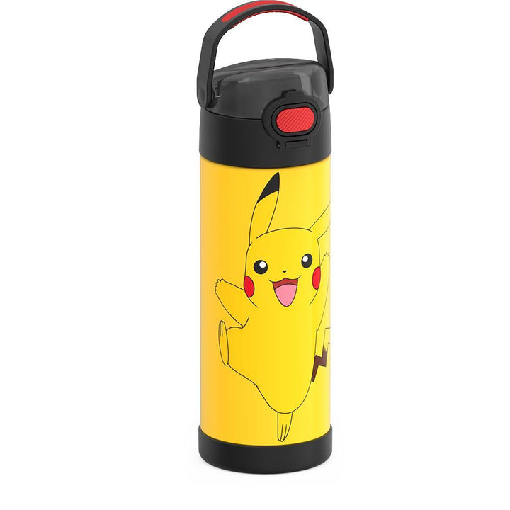  16-ounce Funtainer Stainless Steel Water Bottle with Spout and locking lid, Pokémon Pikachu, Yellow and Black.