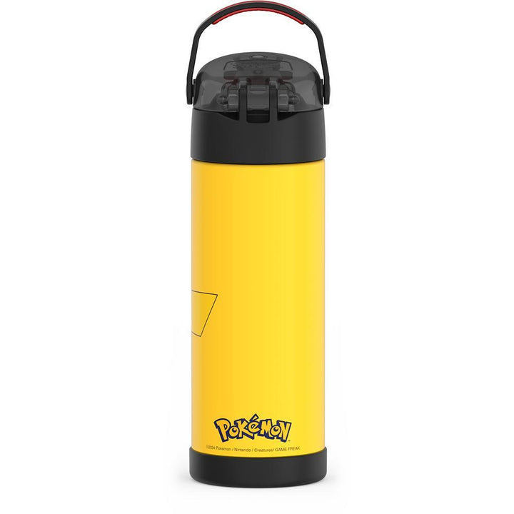  16-ounce Funtainer Stainless Steel Water Bottle with Spout and locking lid, Pokémon Pikachu, Yellow and Black.