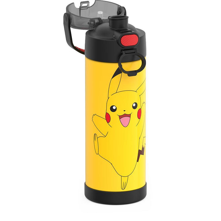  16-ounce Funtainer Stainless Steel Water Bottle with Spout and locking lid, Pokémon Pikachu, Yellow and Black.